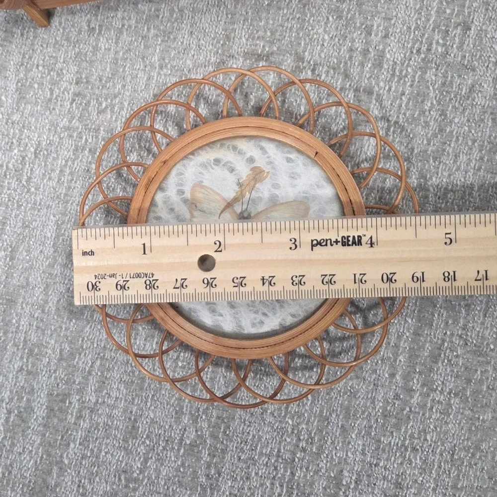 Vintage Bamboo Wicker Drink Coasters Set Pressed Butterfly Glass Caddy Boho 7pc